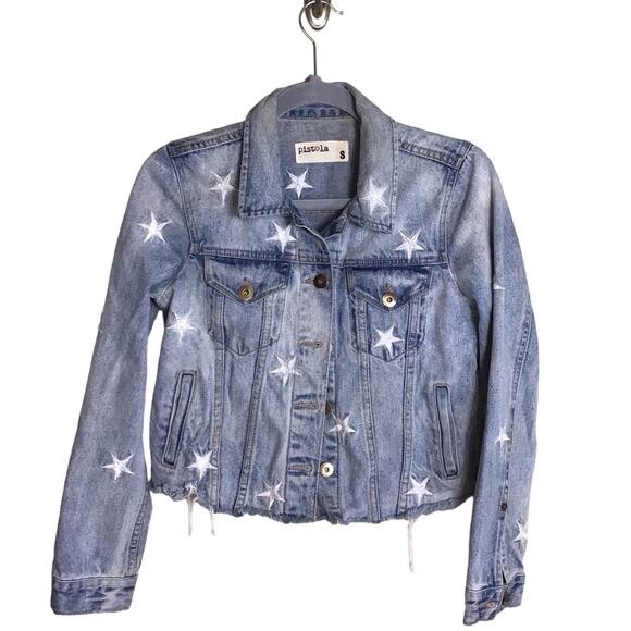 Pistola Women Denim Cropped Jacket Sm Brando Star Cut-Off Denim Jacket in Zodiac - Picture 2 of 13